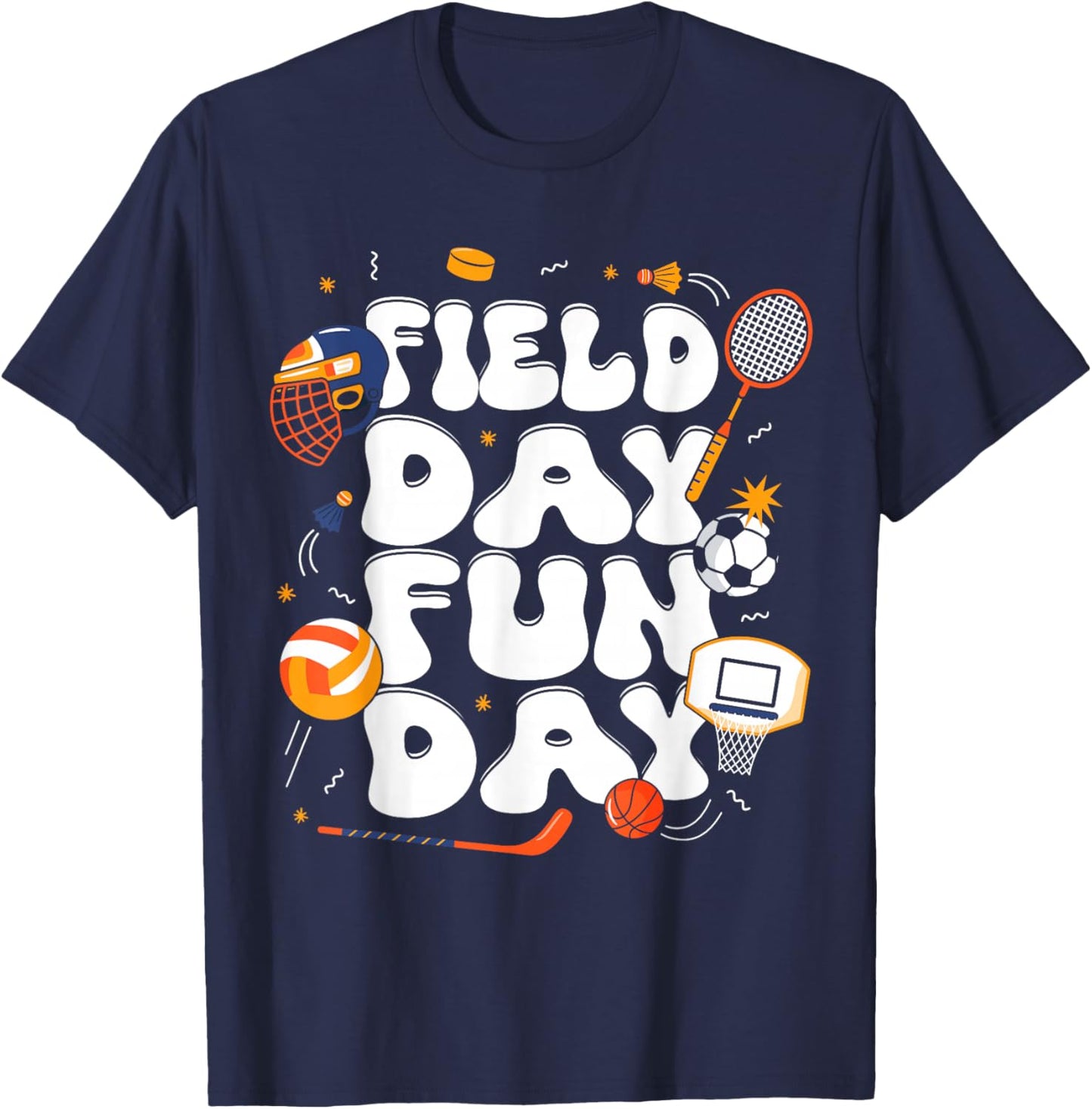 Groovy Field Day Sport Teacher T-Shirt - T-Shirt | Navy