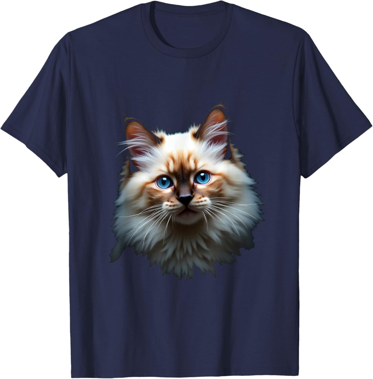Ragdoll Cat Head - Realistic Art of Darkness T-Shirt - T-Shirt | Navy