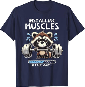 Funny Cute Raccoon Workout Gym Fitness Weightlifting T-Shirt - T-Shirt | Navy