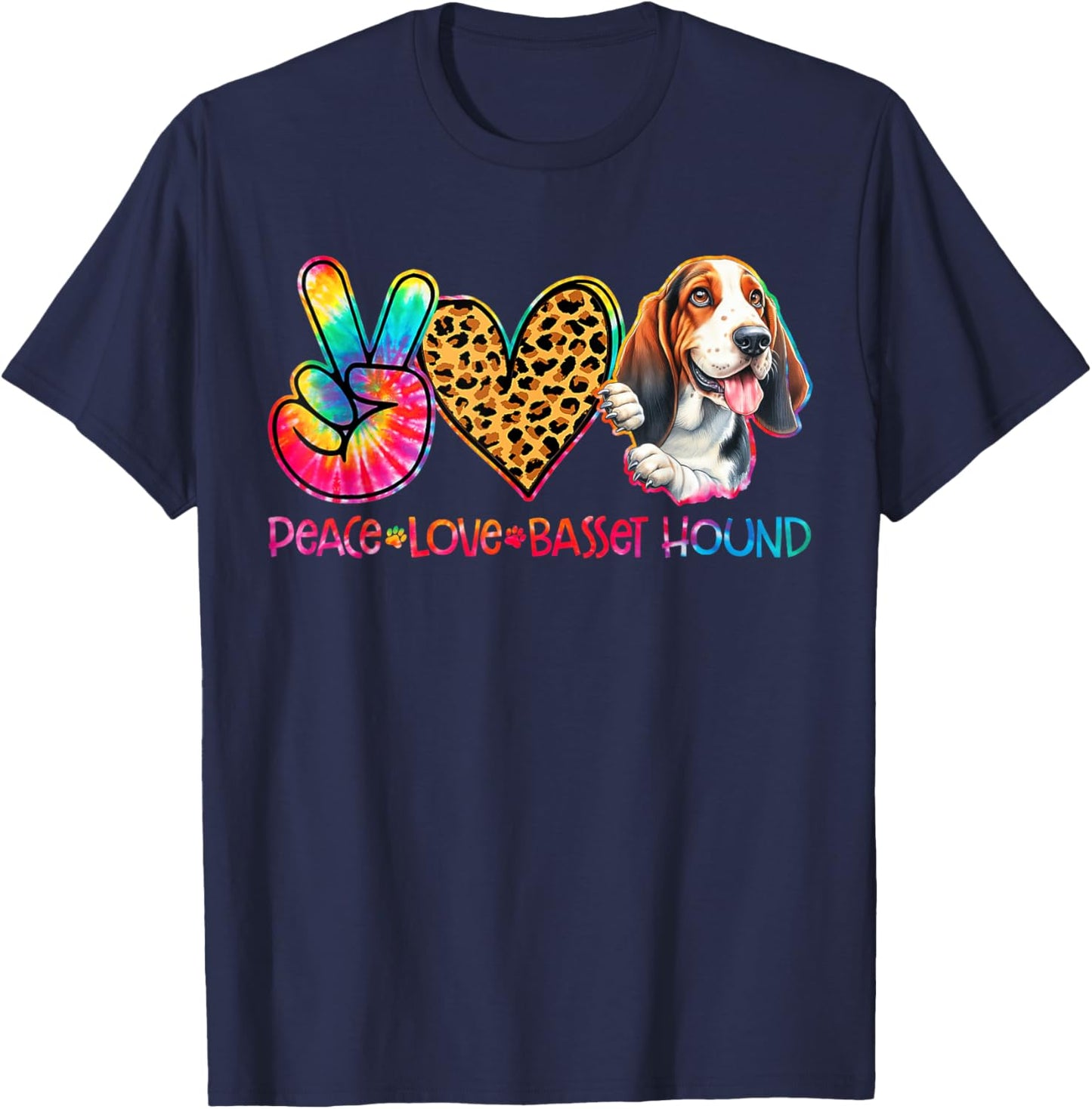 Peace Love Basset Hound Tie Dye Dog Lover Women Kids T-Shirt - T-Shirt | Navy