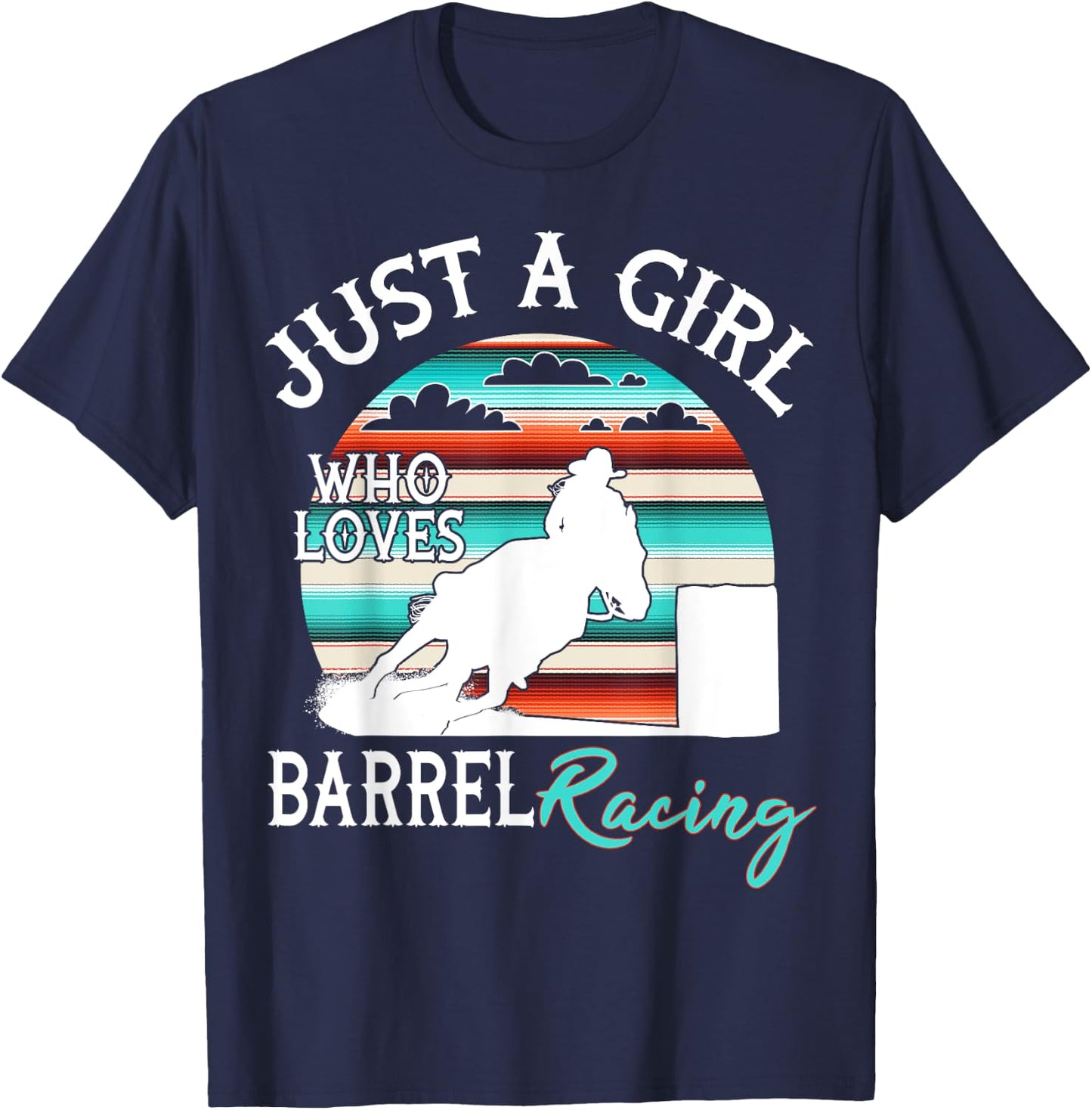 Serape Sunset Horse Barrel Racing Western Rodeo Cowgirl T-Shirt - T-Shirt | Navy