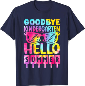 Goodbye Kindergarten Hello Summer Kindergarten Graduate Tie Women Girls Kids T-Shirt - T-Shirt | Navy