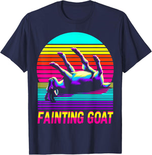 Retro Sunset Fainting Goat - Funny Animal Vaporwave T-Shirt - T-Shirt | Navy