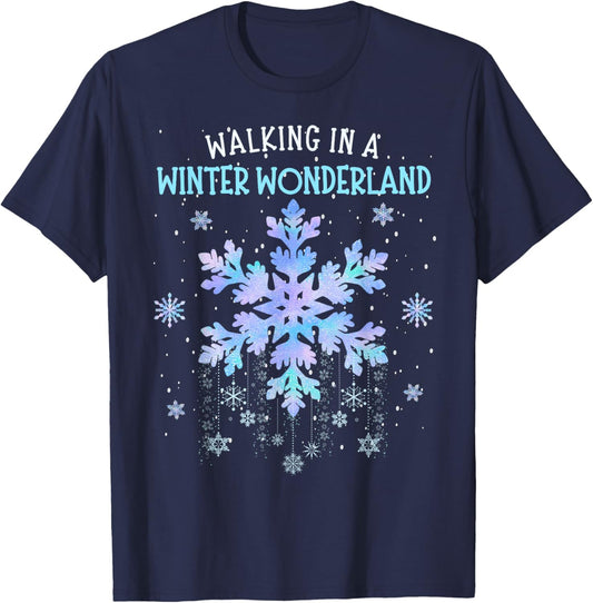 Let It Snow Xmas Winter Holidays Family Women Kids Walking In A Winter Wonderland Tie Dye Snowflake Christmas -Adults & Kids T-Shirt - T-Shirt | Navy