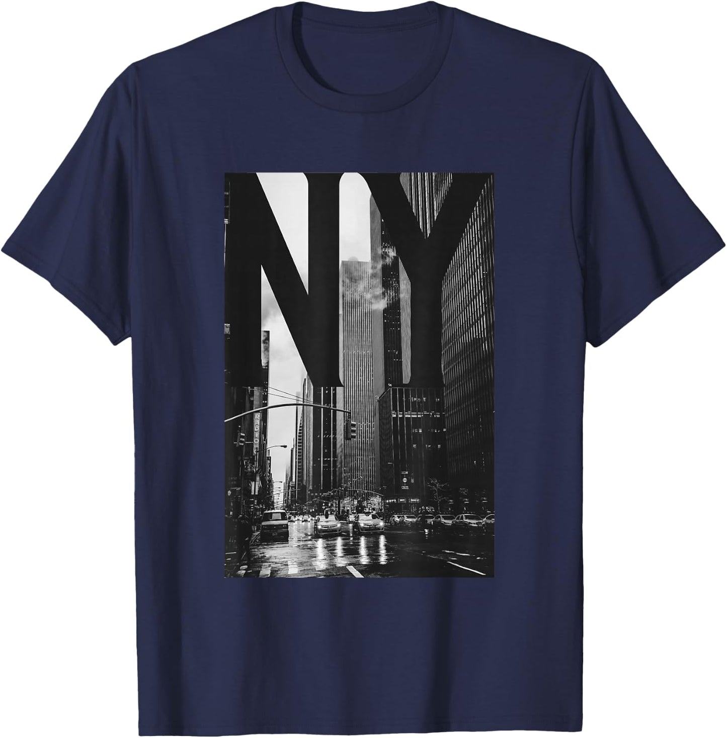 Cool New York City Abstract Skyline, Black & White New York T-Shirt - T-Shirt | Navy