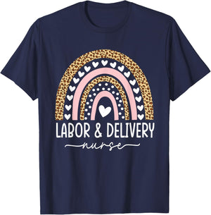 Labor and Delivery Nurse - L&D Nurse Rainbow Leopard T-Shirt - T-Shirt | Navy
