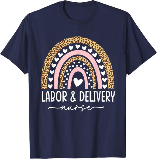 Labor and Delivery Nurse - L&D Nurse Rainbow Leopard T-Shirt - T-Shirt | Navy