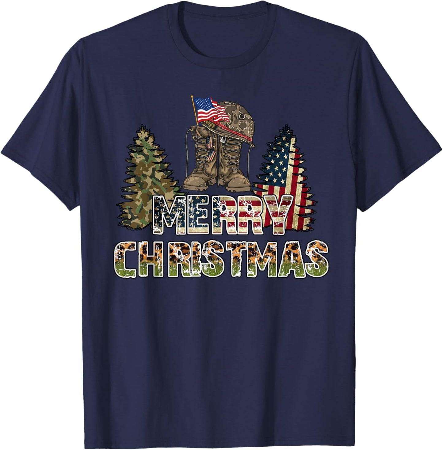 Army Christmas Trees Outfit Veteran Christmas Sweater Army M T-Shirt - T-Shirt | Navy