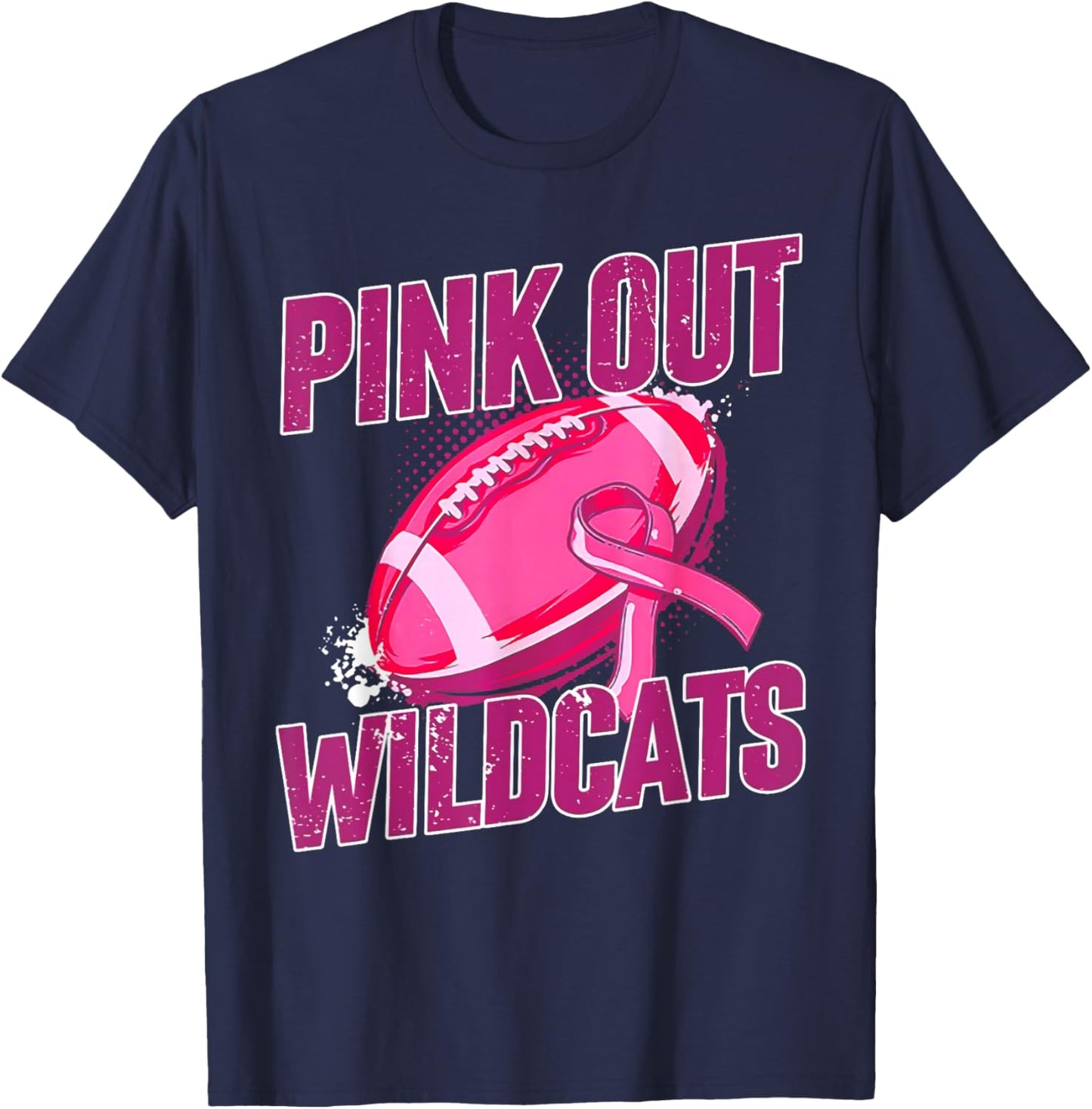 Wildcats Pink Out Football Tackle Breast Cancer T-Shirt - T-Shirt | Navy