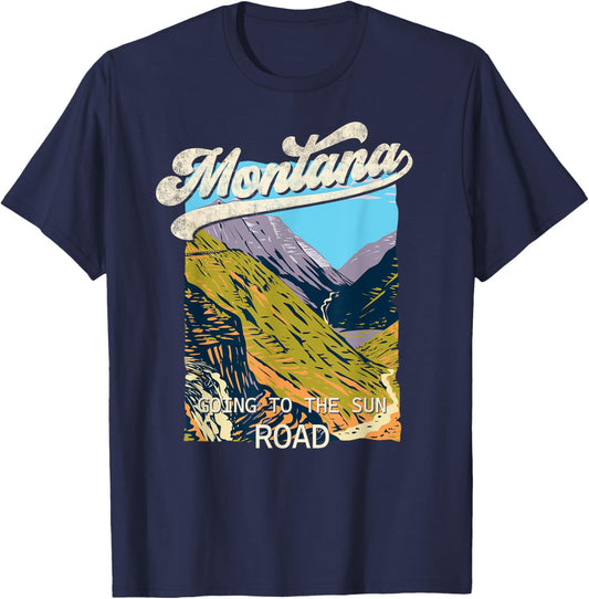 Vintage Going to the Sun Road Montana MT Big Sky Country T-Shirt - T-Shirt | Navy