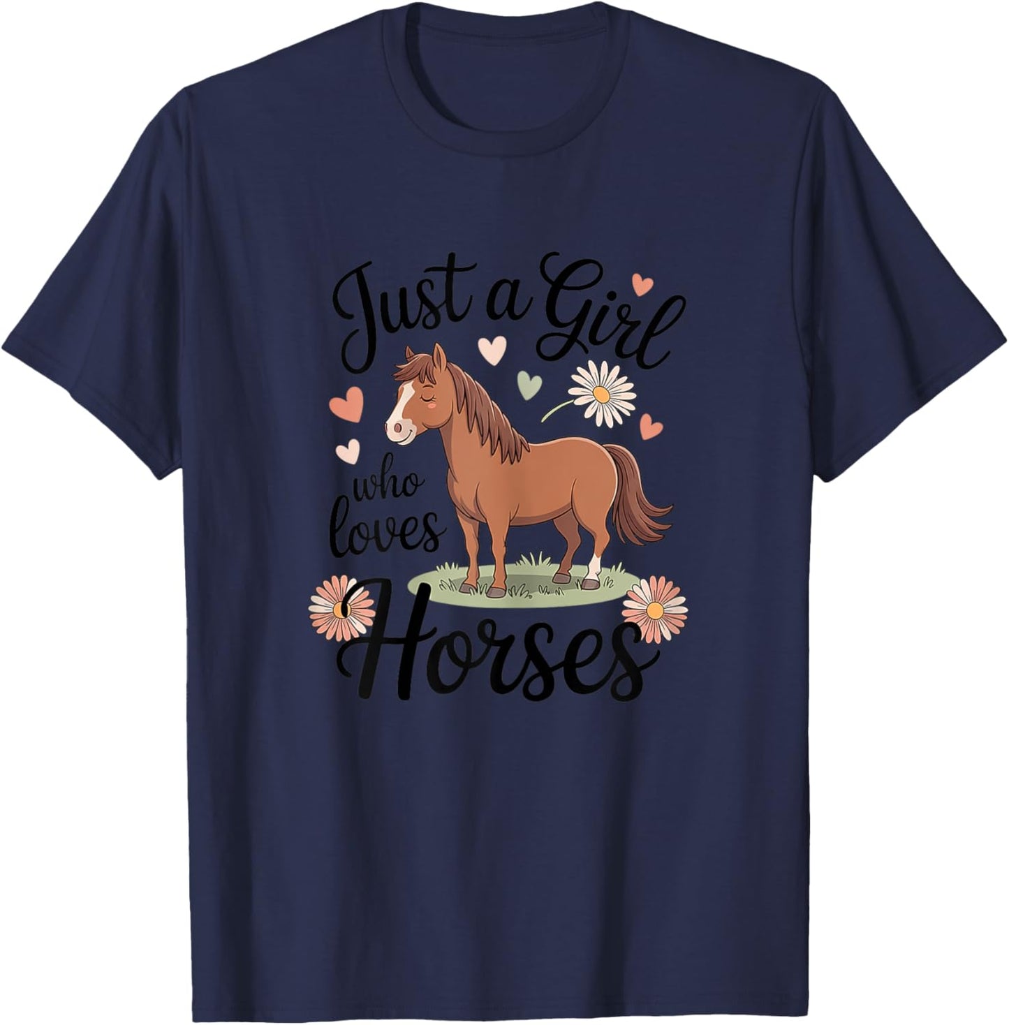 Horse Riding for Girls Women - Just a Girl Who Loves Horses T-Shirt - T-Shirt | Navy