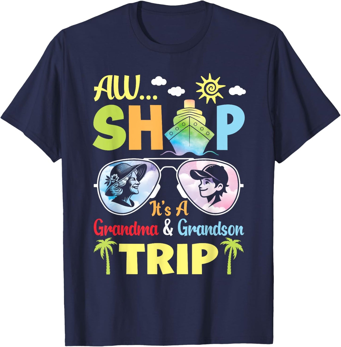 AW Cruise Ship It's A Grandma & Grandson Trip Vacation Vibes T-Shirt - T-Shirt | Navy