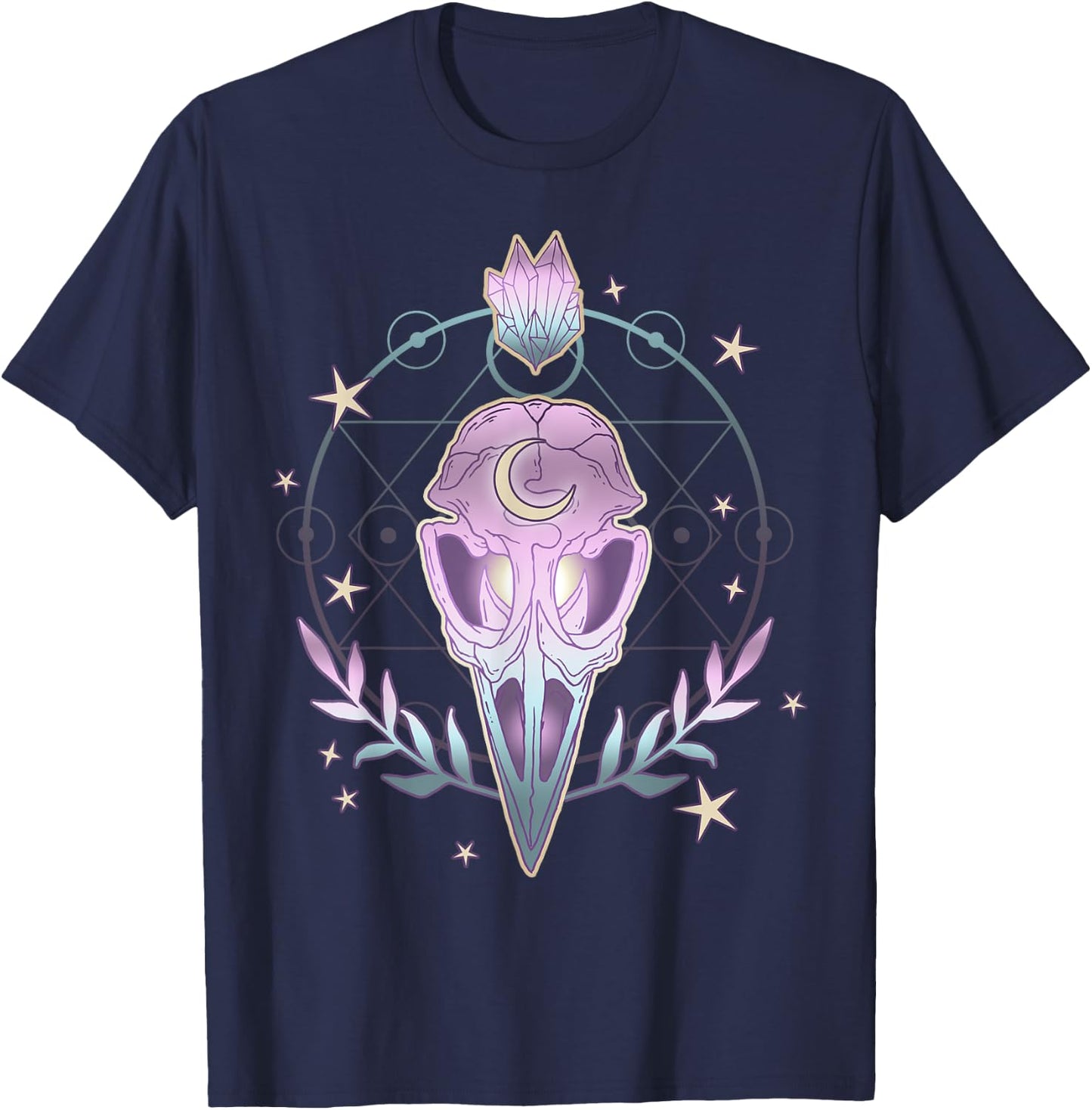 Pastel Goth Creepy Bird Skull - Moon Crystals Aesthetic Gift T-Shirt - T-Shirt | Navy
