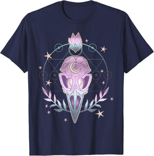 Pastel Goth Creepy Bird Skull - Moon Crystals Aesthetic Gift T-Shirt - T-Shirt | Navy