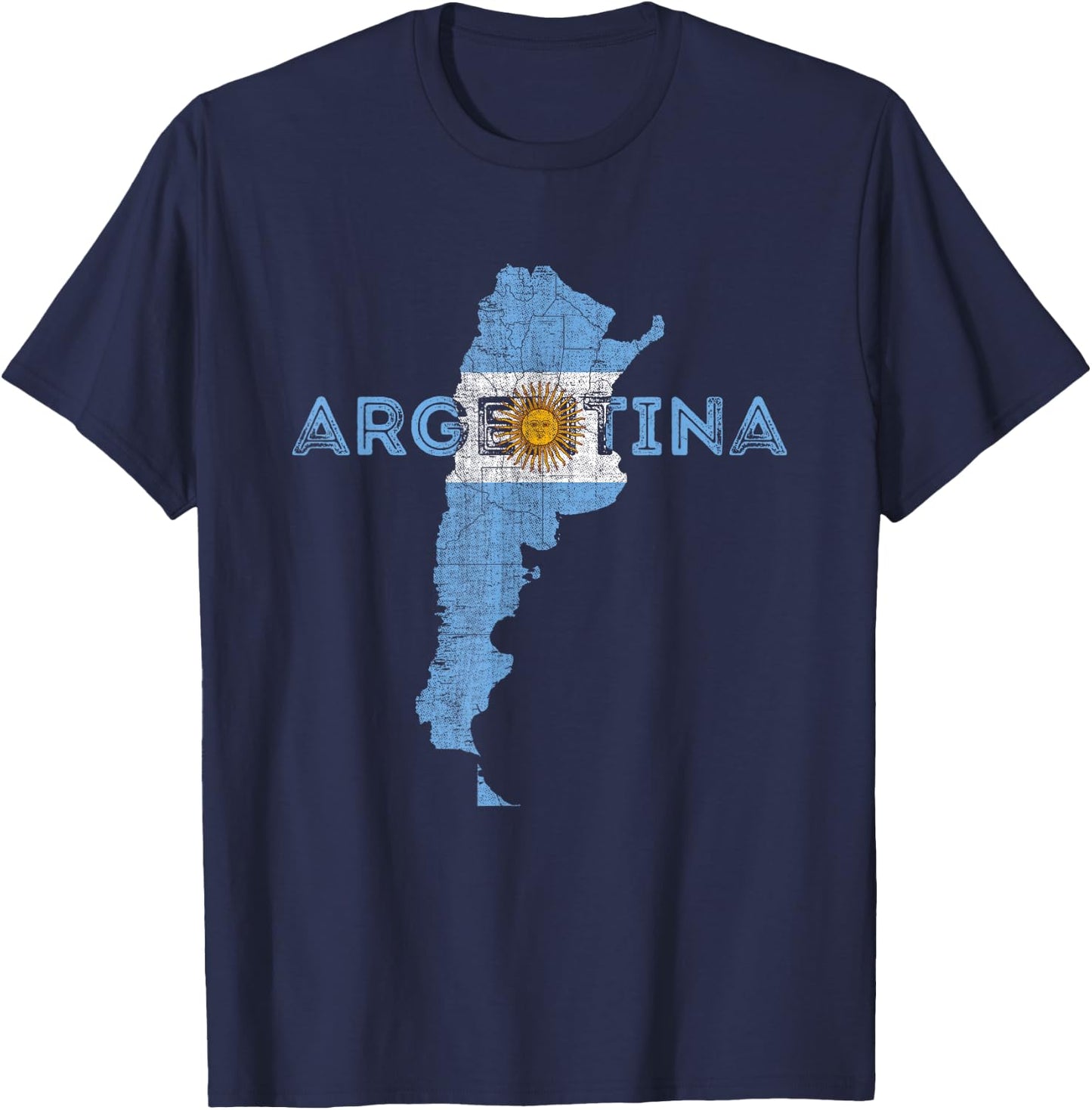 Argentinian Map and Flag Souvenir - Distressed Argentina Small T-Shirt - T-Shirt | Navy