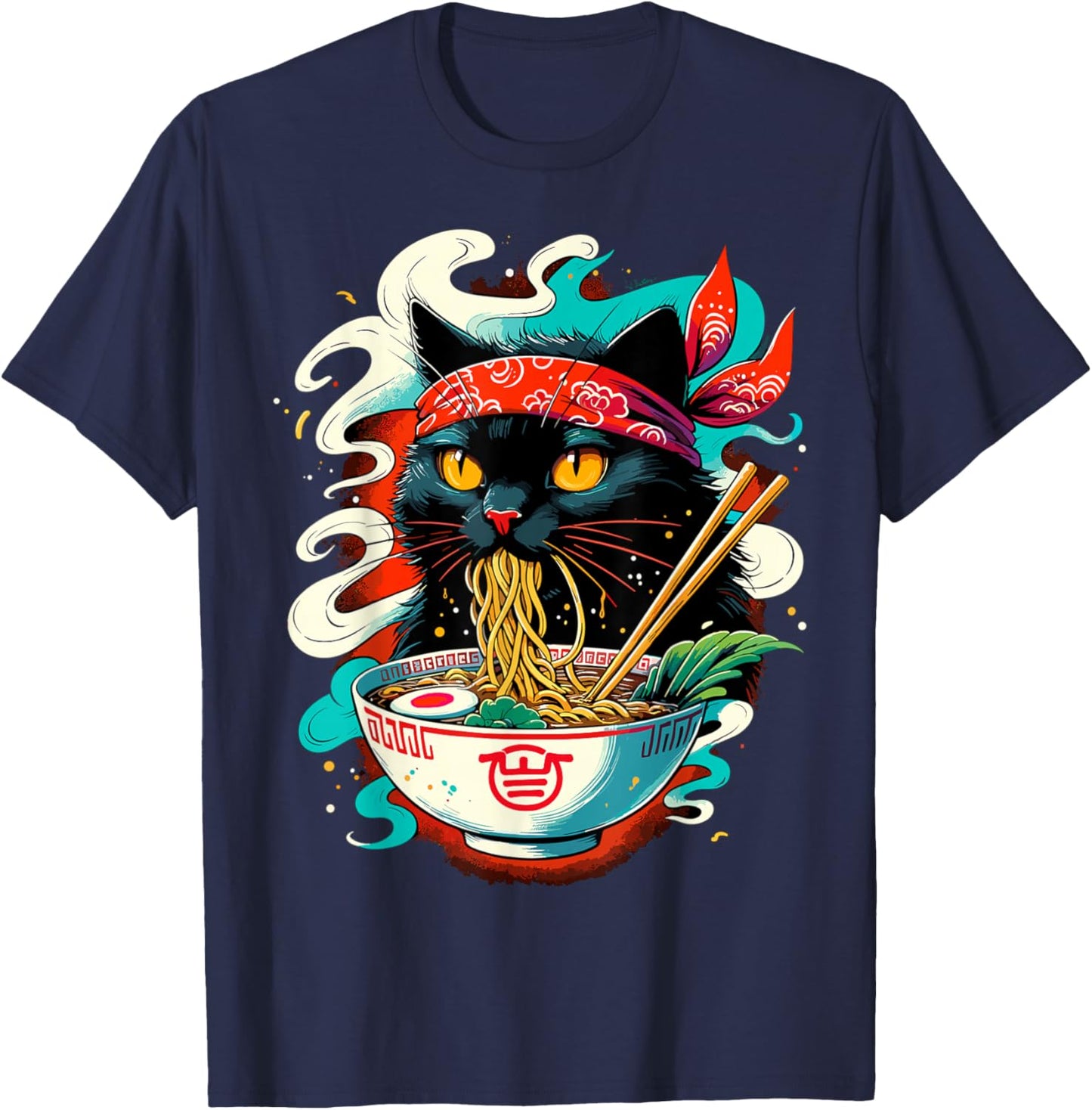 Cat Ramen Noodle Japanese Anime Kawaii Cat T-Shirt - T-Shirt | Navy
