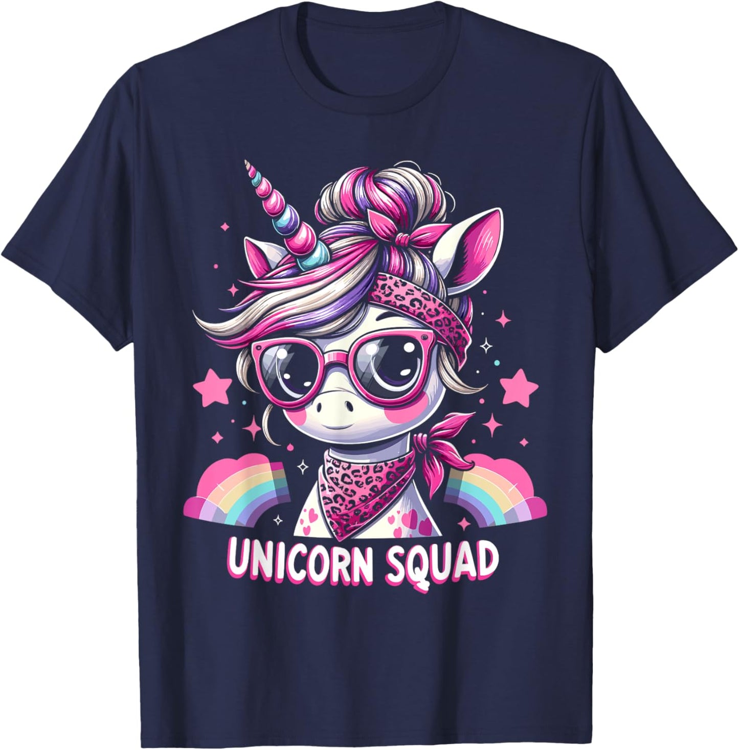 Unicorn Squad - Graceful Unicorn with leopard Bandana T-Shirt - T-Shirt | Navy