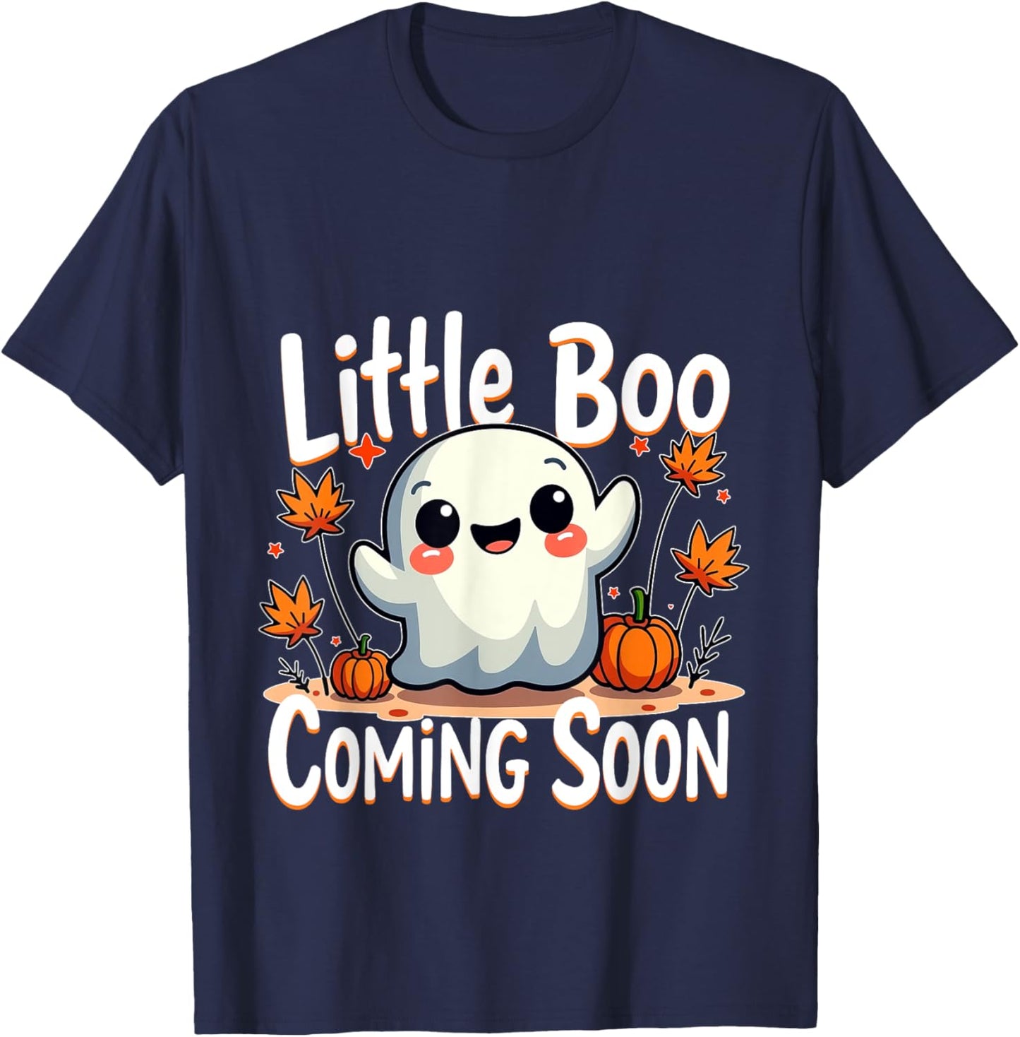 Little Boo Funny and Cute Halloween Pregnancy Announcement T-Shirt - T-Shirt | Navy