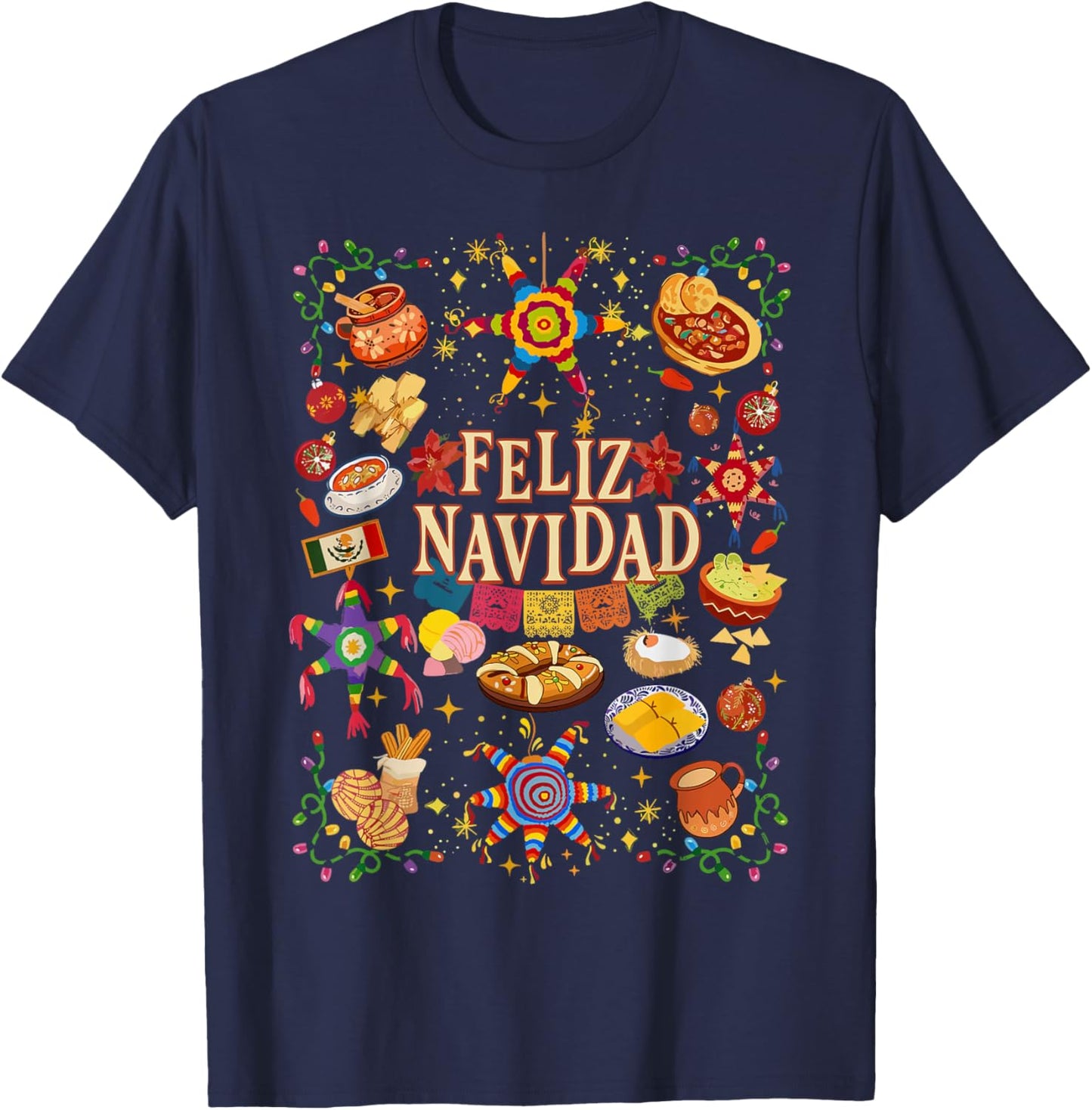 Retro Feliz Navidad Christmas Spanish Family Matching Xmas T-Shirt - T-Shirt | Navy