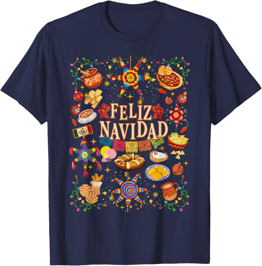 Retro Feliz Navidad Christmas Spanish Family Matching Xmas T-Shirt - T-Shirt | Navy