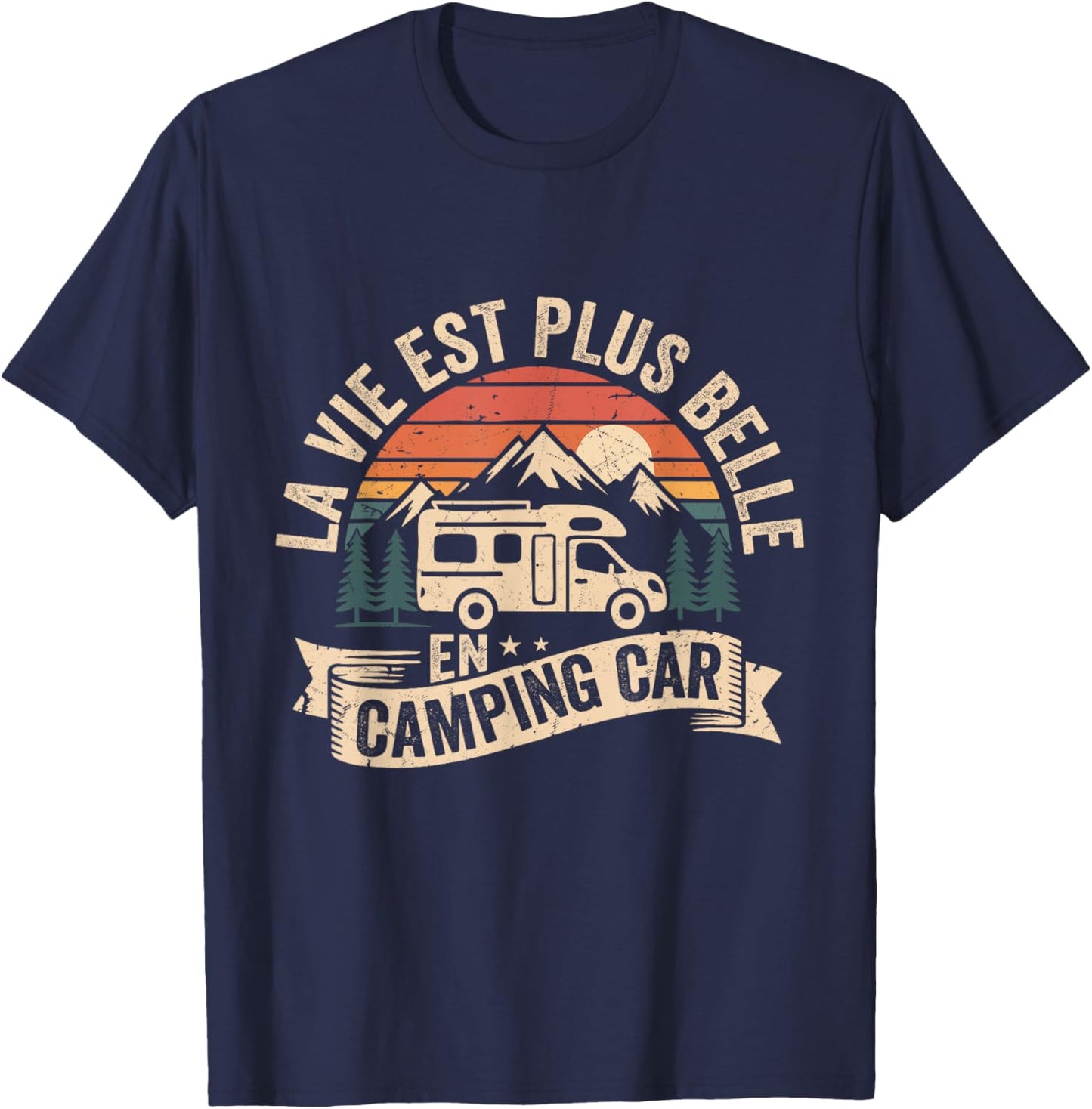Retro Camper - Life Is More Beautiful in Camper Van T-Shirt - T-Shirt | Navy