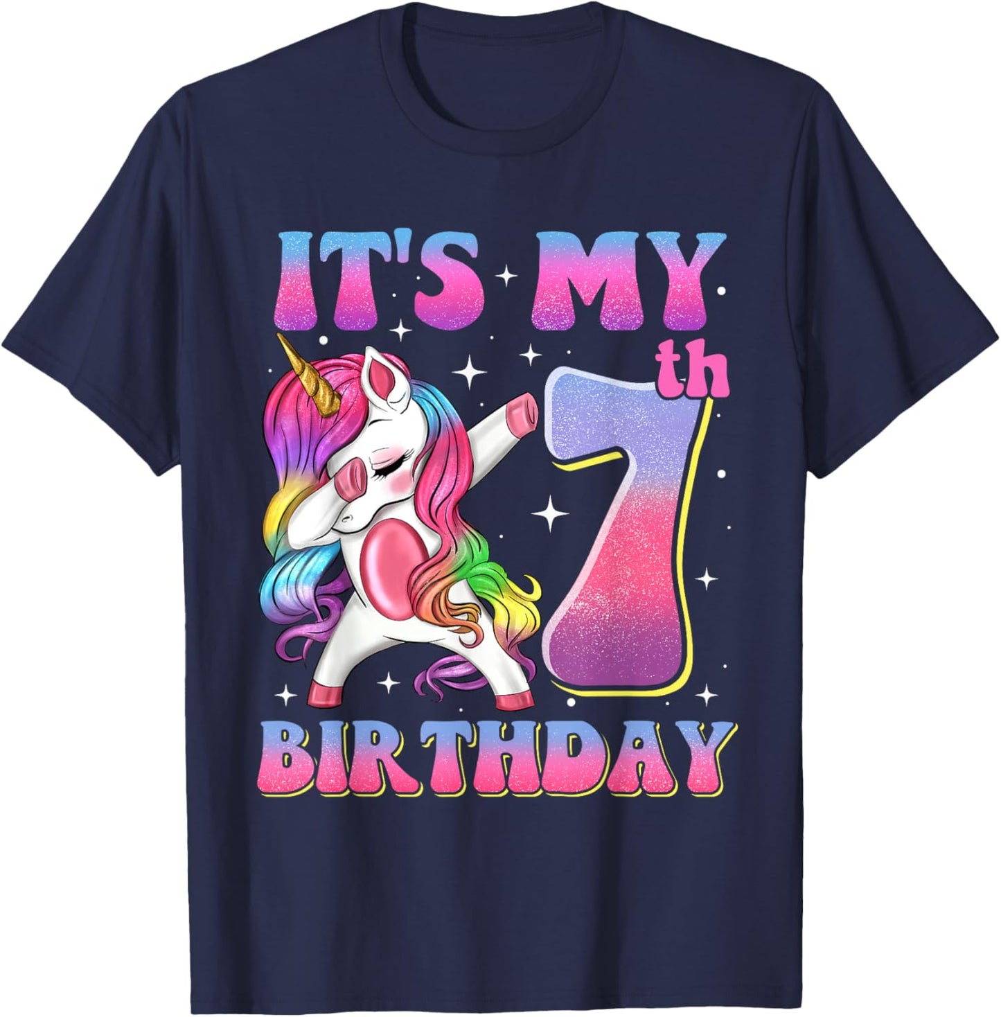It's My 7th Birthday Dabbing Unicorn 7 Year Old Girls Kids T-Shirt - T-Shirt | Navy