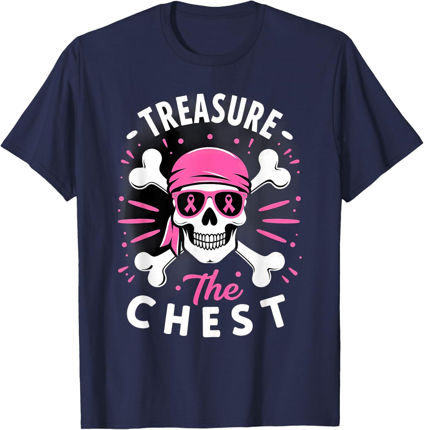 Breast Cancer Awareness Pirate Treasure the Chest T-Shirt - T-Shirt | Navy