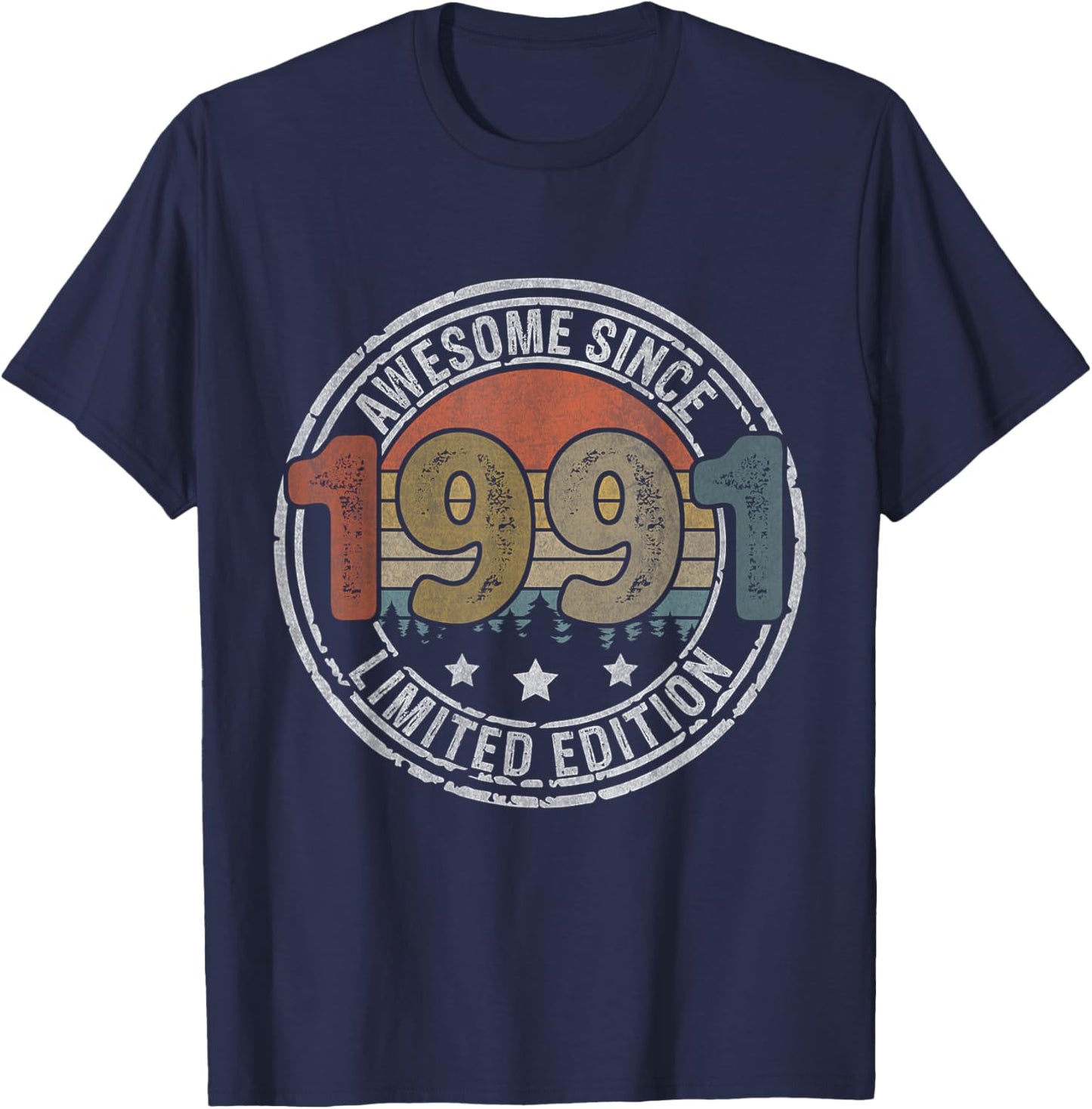 Born in 1991 Shirt Retro Vintage Awesome Since 1991 Birthday T-Shirt - T-Shirt | Navy
