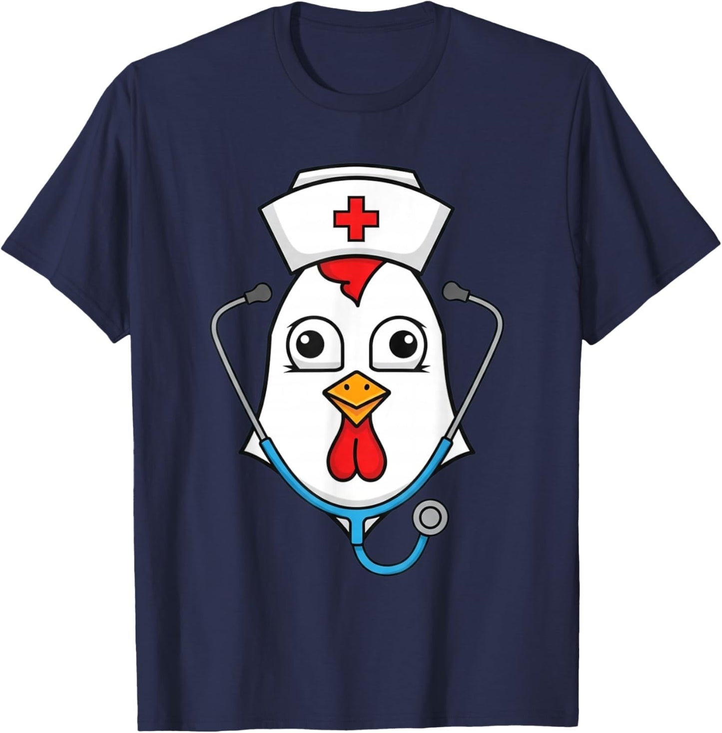 Cute Nurse Chicken Face Funny Fall Holiday Thanksgiving T-Shirt - T-Shirt | Navy