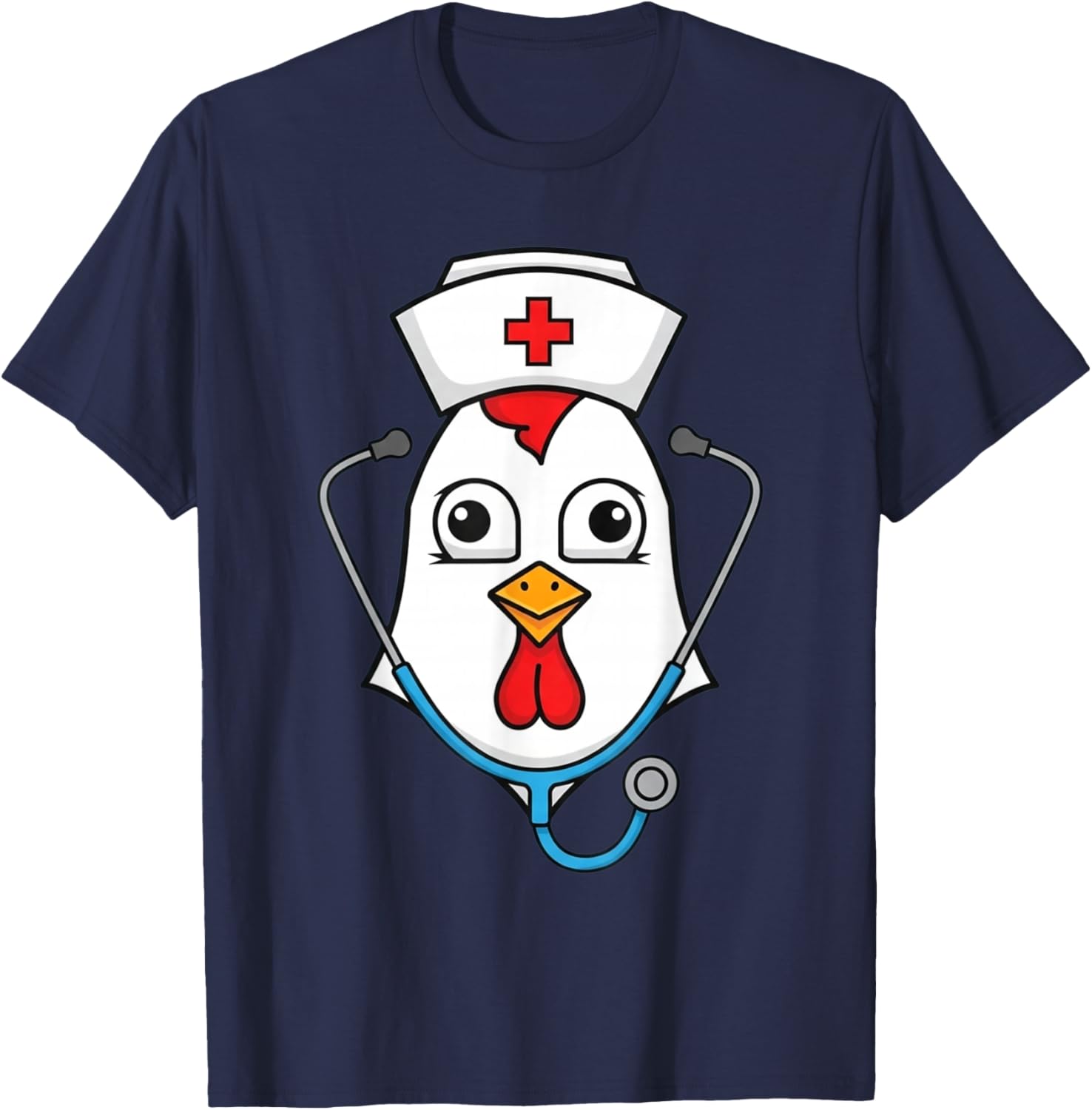 Cute Nurse Chicken Face Funny Fall Holiday Thanksgiving T-Shirt - T-Shirt | Navy