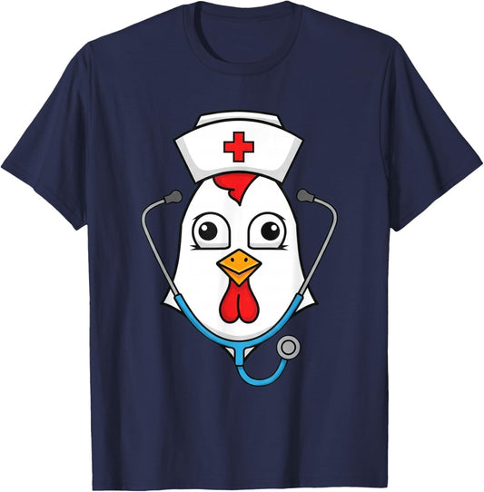 Cute Nurse Chicken Face Funny Fall Holiday Thanksgiving T-Shirt - T-Shirt | Navy