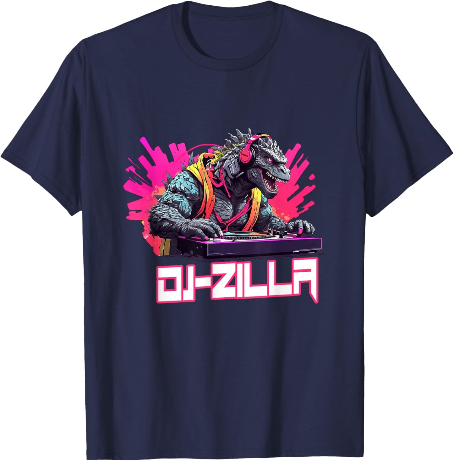 Japanese Monster Kaiju Dj-Zilla With Headphones Spinning T-Shirt - T-Shirt | Navy