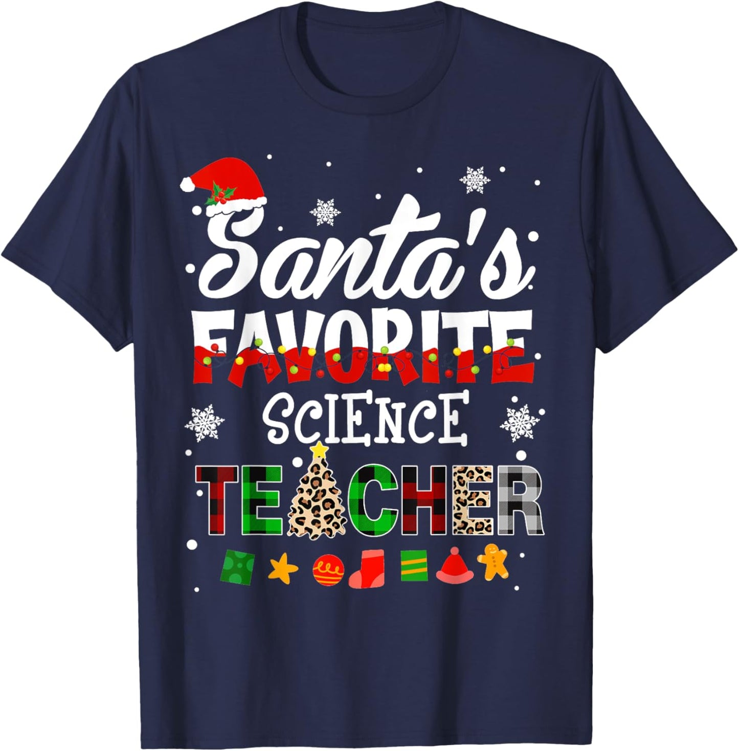 Santa Favorite Science Teacher Christmas Matching T-Shirt - T-Shirt | Navy