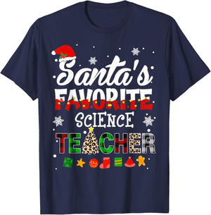 Santa Favorite Science Teacher Christmas Matching T-Shirt - T-Shirt | Navy