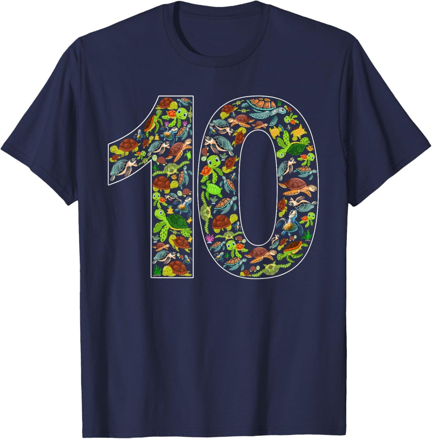 10th Birthday Sea Turtle Themed 10 Year Old Bday Boys Girls T-Shirt - T-Shirt | Navy