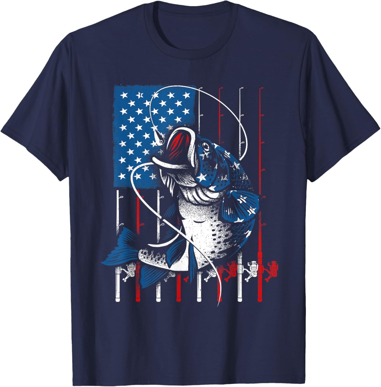 Cool Fishing Women American Flag USA Fish Lover T-Shirt - T-Shirt | Navy
