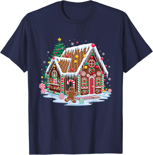 Christmas Gingerbread House Candy Cane X-Mas Pajamas Party T-Shirt - T-Shirt | Navy