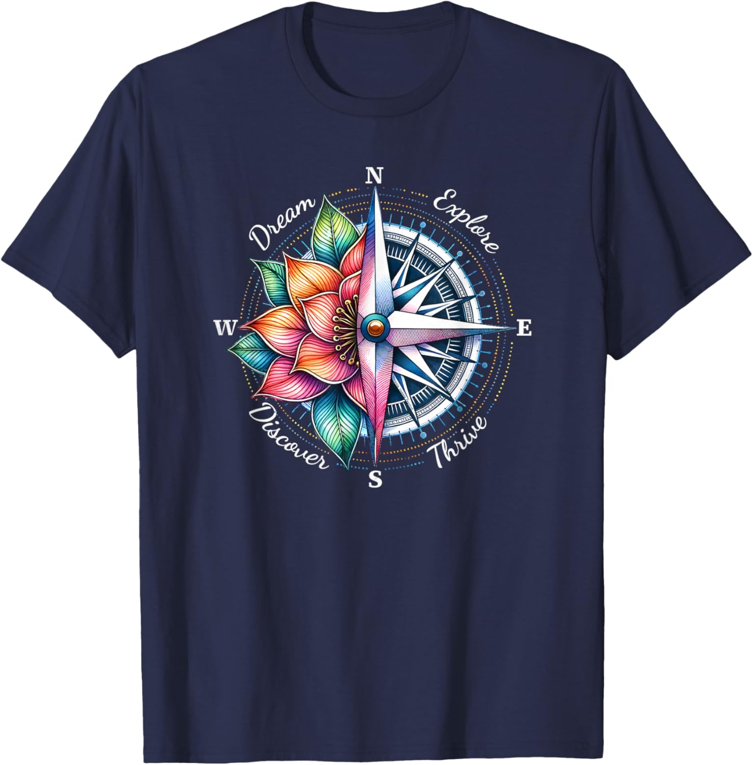 Traveler Compass Dream Explore Discover Thrive Adventure T-Shirt - T-Shirt | Navy