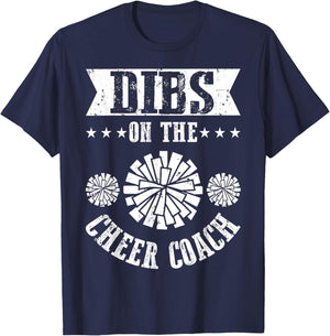 Funny Football Shirt - Dibs On The Cheer Coach Pom Poms T-Shirt - T-Shirt | Navy