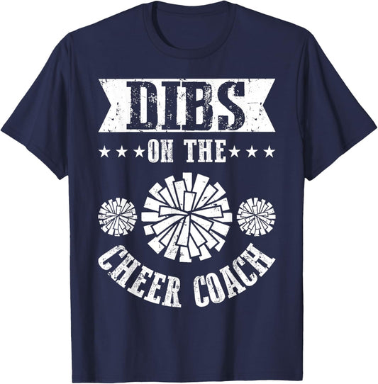 Funny Football Shirt - Dibs On The Cheer Coach Pom Poms T-Shirt - T-Shirt | Navy