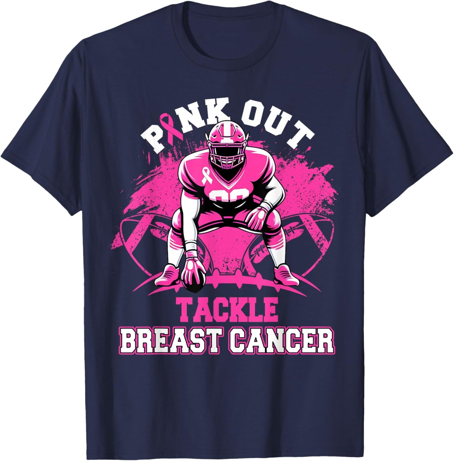 Pink Out Tackle Breast Cancer Awareness American Football T-Shirt - T-Shirt | Navy