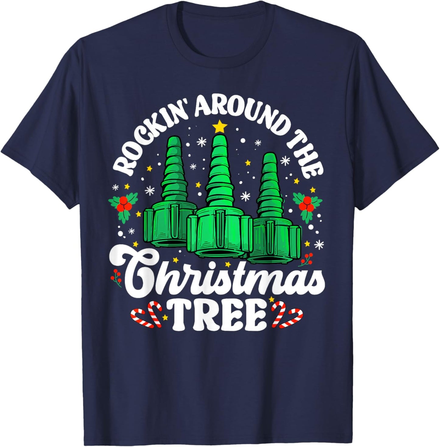 Rockin' Around The Christmas Tree Respiratory Therapist Lung T-Shirt - T-Shirt | Navy