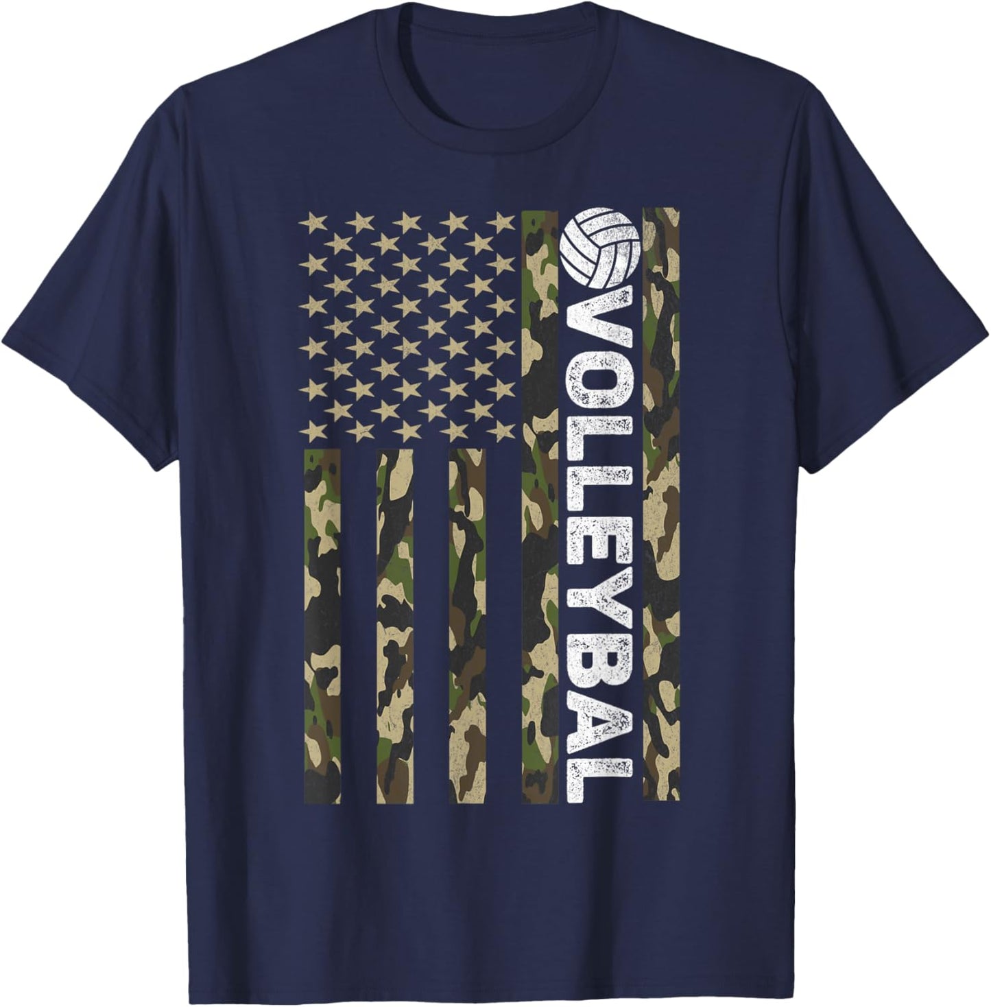 Volleyball Camouflage USA Patriotic 4th Of July Men Women T-Shirt - T-Shirt | Navy