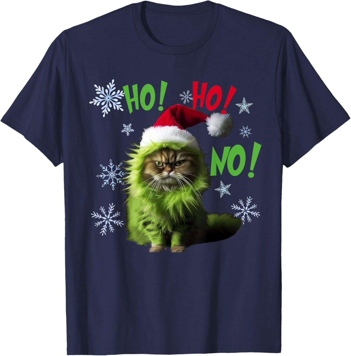 Ho Ho No - Funny Bad Cat Christmas T-Shirt - T-Shirt | Navy