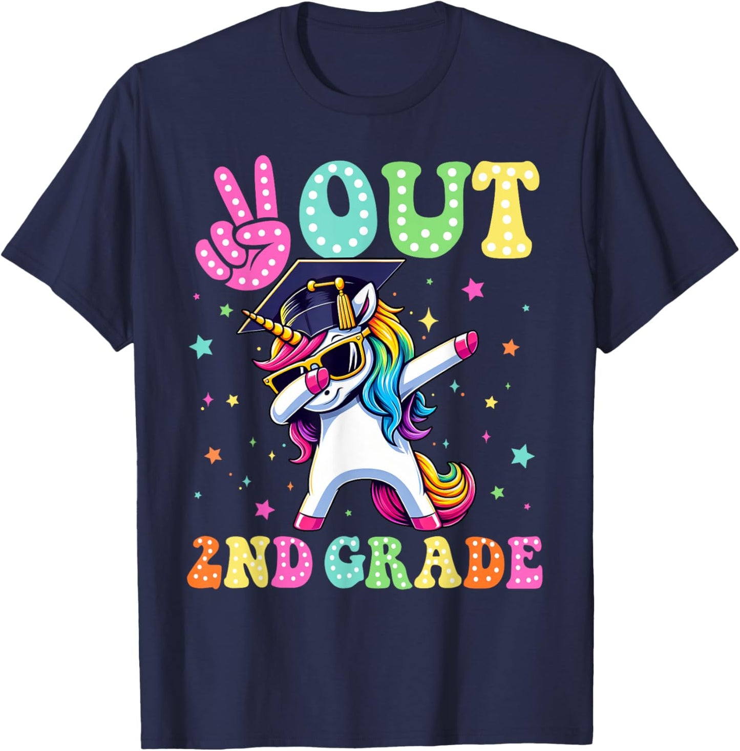 Unicorn Peace Out 2nd Grade Graduate Last Day Of School Kids T-Shirt - T-Shirt | Navy