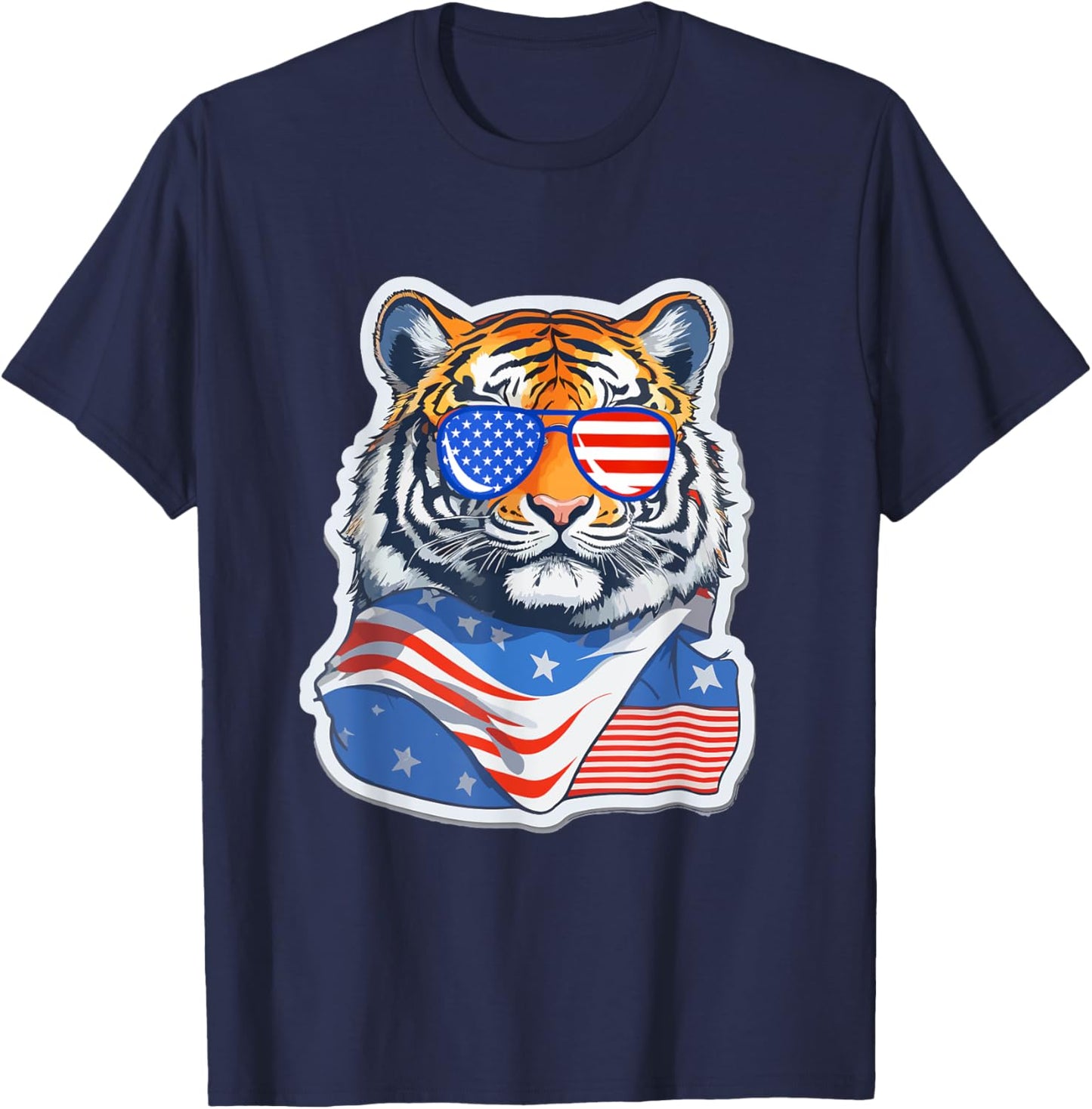 Patriotic Tiger 4th of July Sunglasses American Tiger Funny T-Shirt - T-Shirt | Navy