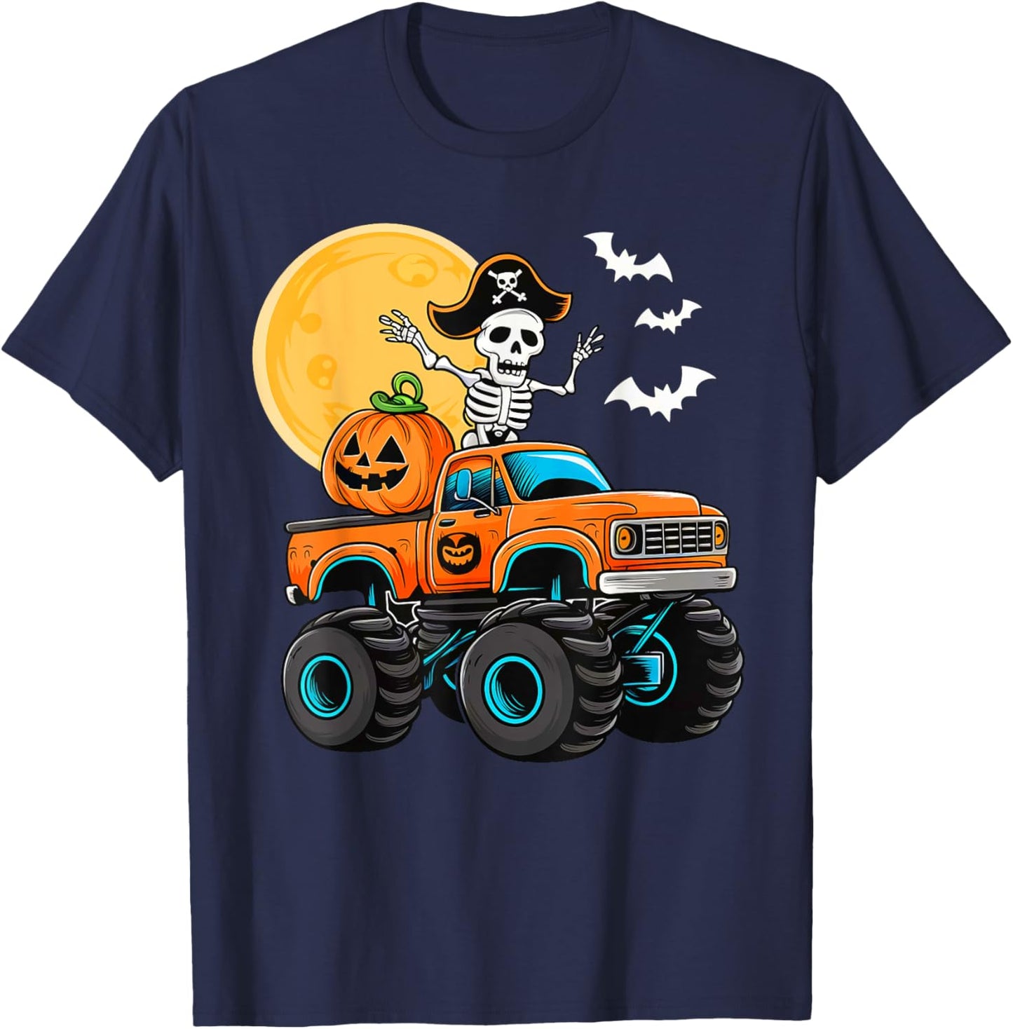 Funny Boys Halloween Monster Truck Skeleton Pirate Toddler T-Shirt - T-Shirt | Navy