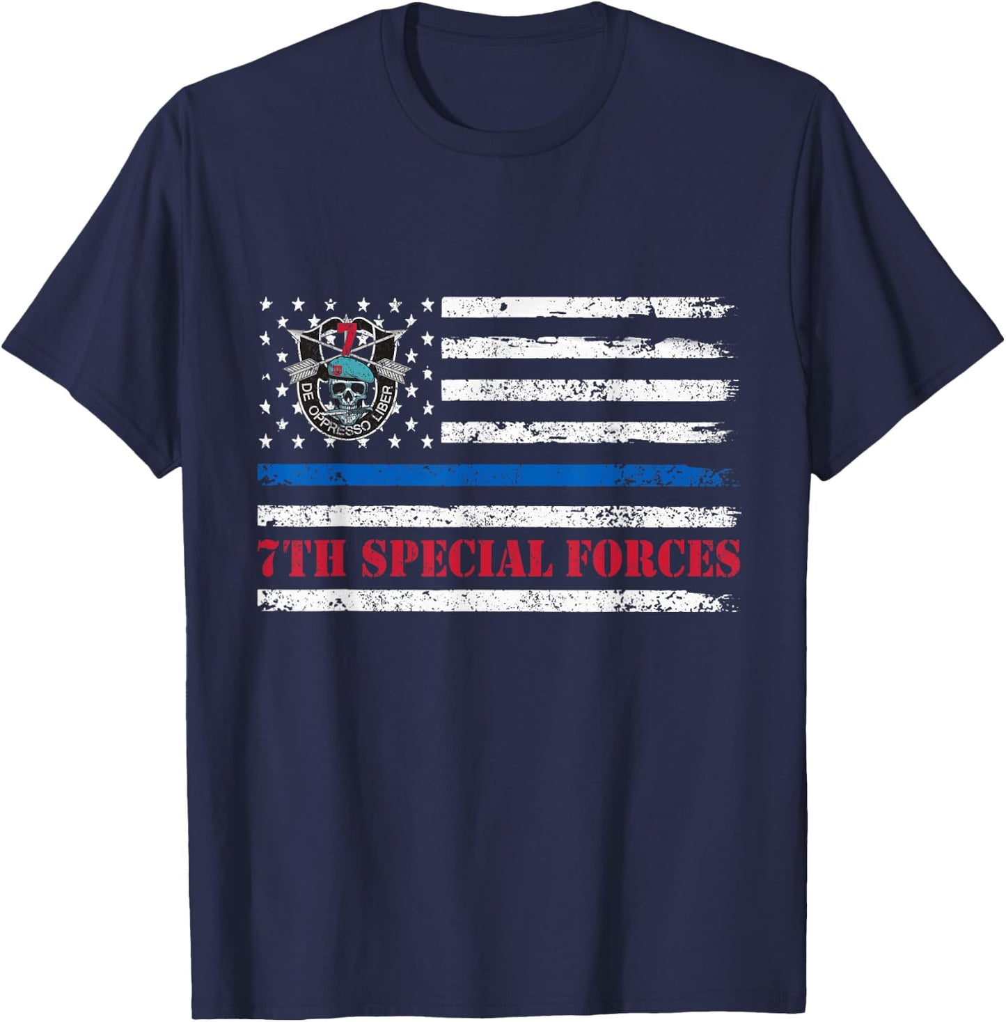 7th Special Forces Group Flag Veteran 7th SFG Patriotic T-Shirt - T-Shirt | Navy