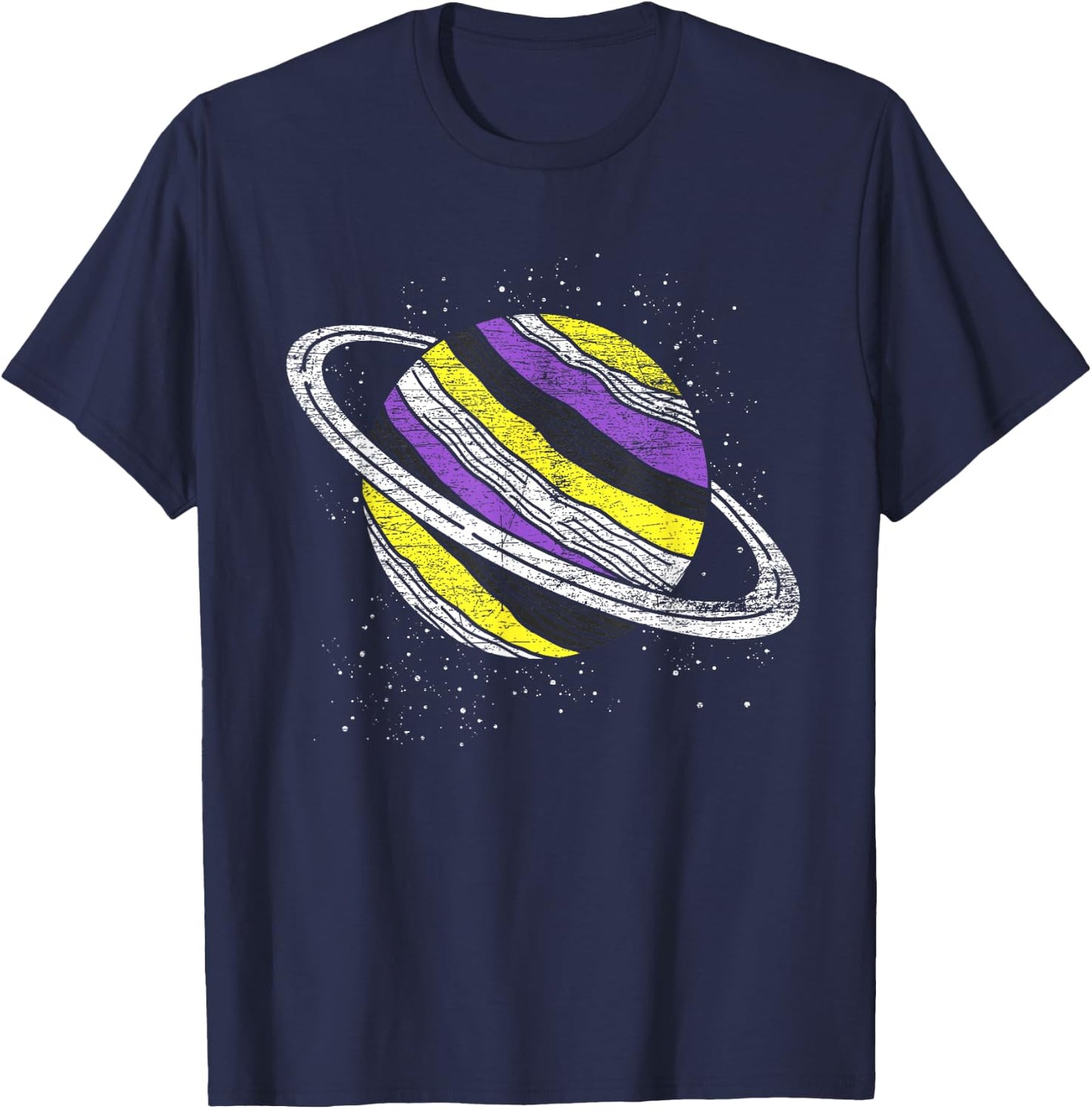 Non Binary Flag Saturn Genderfluid Planet Non-Binary T-Shirt - T-Shirt | Navy