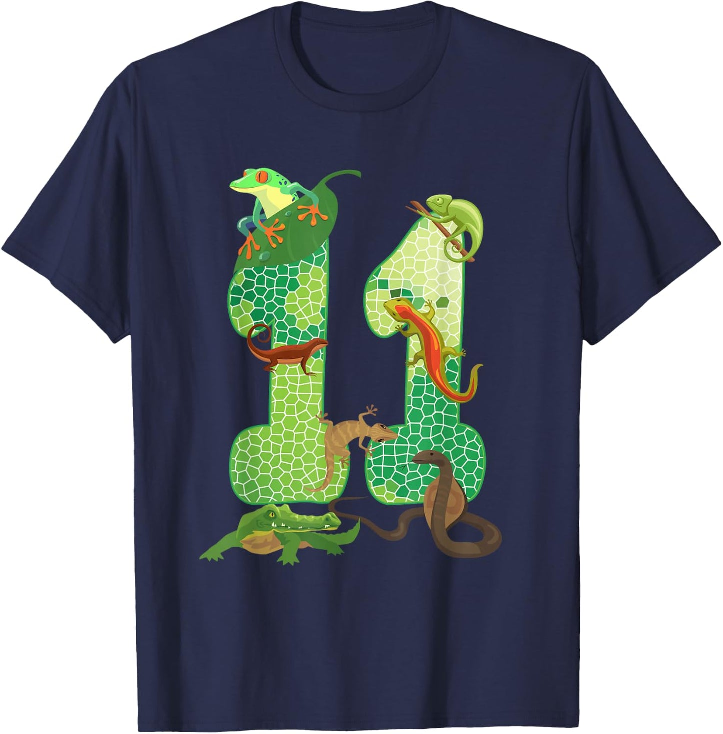 11th Birthday Reptile Themed 11 Year Old Birthday Party T-Shirt - T-Shirt | Navy